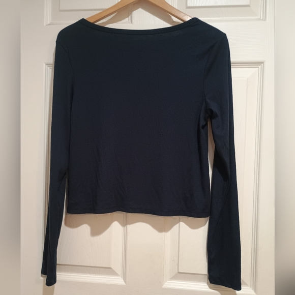 Women's GapBody Basic Ribbed Navy Long Sleeve Ribbed Henley Size Large - Picture 5 of 7